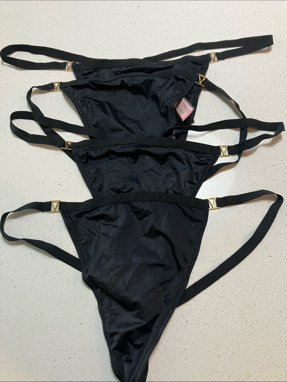 Victoria's Secret Black Strappy V-Ring Thong Set of 3